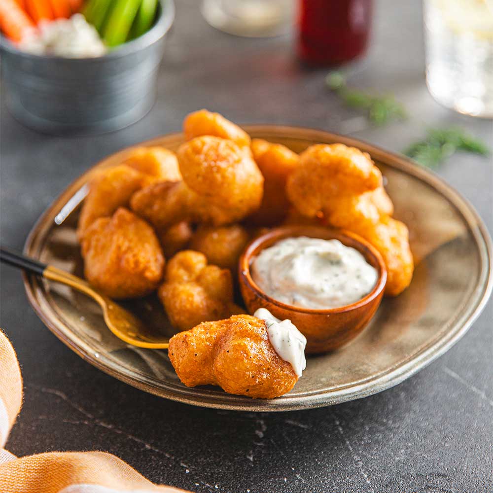 Fried Cauliflower with Ranch Dressing