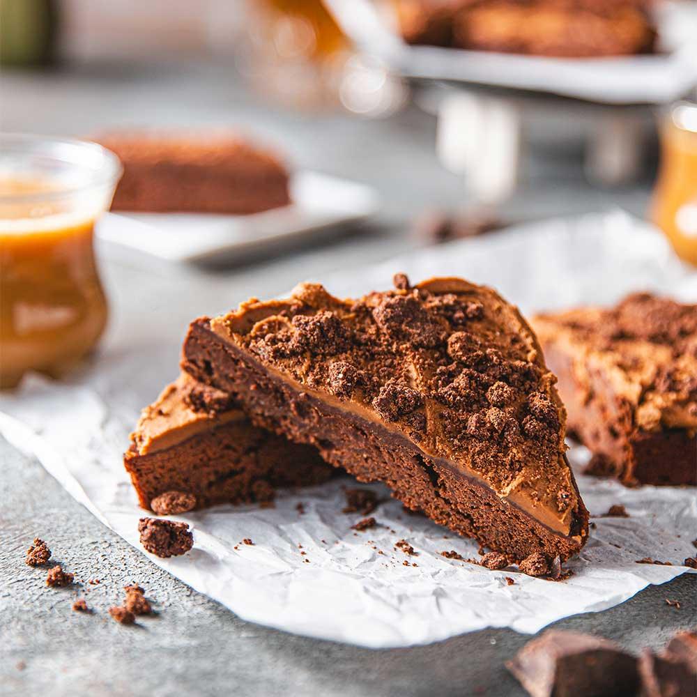 Mocha Frosted Brownies with Coffee Crumble - WECO Hospitality