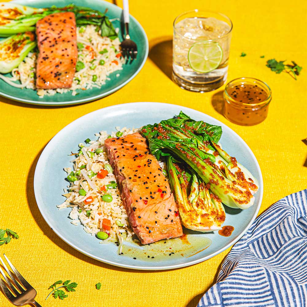 Salmon with Fried Rice & Bok Choy for Two