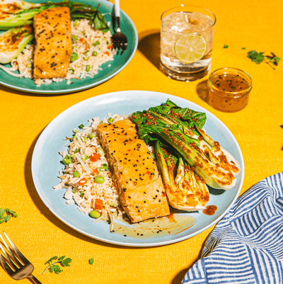 Mango-Glazed Salmon with Fried Rice - WECO Hospitality